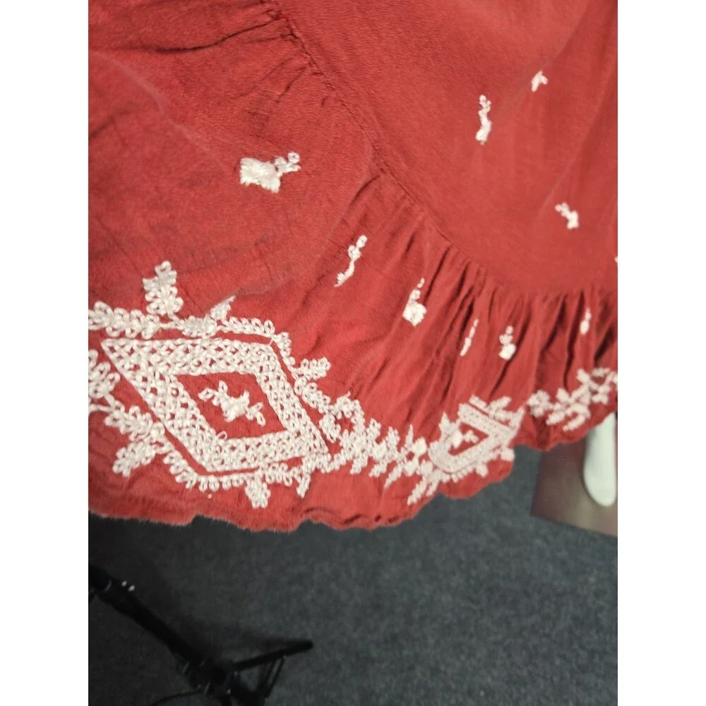 Free People Red Wine  Embroidered Crochet  Bohemian Dress With Slip Size Medium